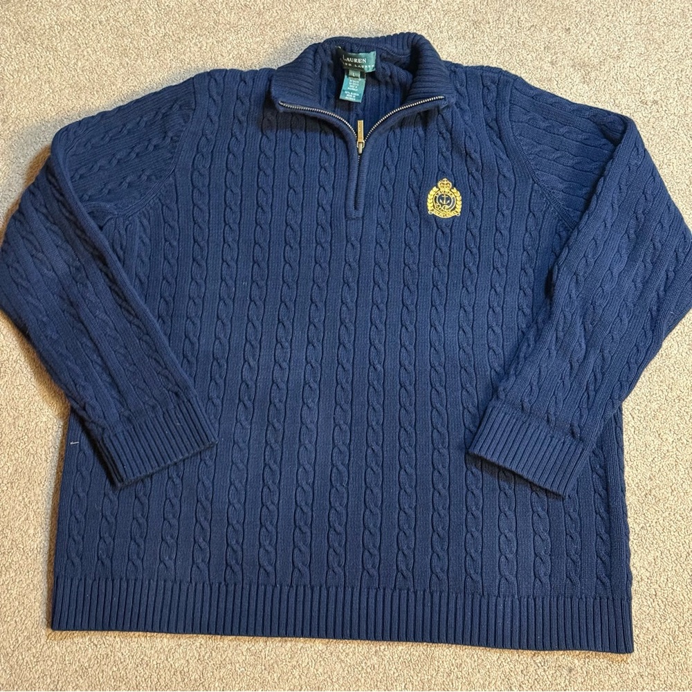 Lauren Ralph Lauren Dark Blue Cable Knit Zip Sweater